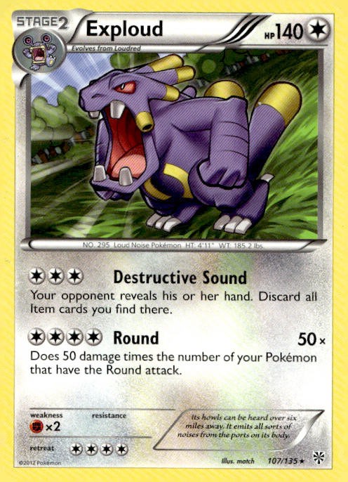 Exploud 107/135 Rare Plasma Storm Pokemon Lightly Played