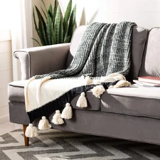 Home Tensley Black and Natural Tassel Throw Blanket, 50" x 60"