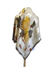 Y7 Balenciaga Paris Vintage 100 Silk Scarf Floral Print Brown Yellow Designer