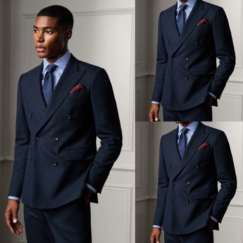 Männer Anzug Slim Fit 2 Teile für Hochzeit Business Gipfel Lapel Anzüge Hose - Bild 3 von 4