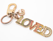 Gucci Bag Charm Key ring LOVED Marmont GG Gold Multicolor Rhinestone Rare As-Is