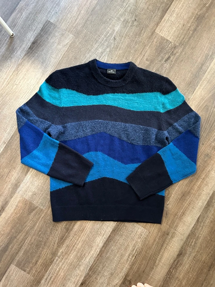 PS Paul Smith authentic wool blend blue waves colorblock crew sweater XL - Image 2 of 4