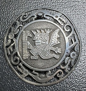 Antique Sterling Silver AZTEC MAYAN Style Pin 11.4gr  A313