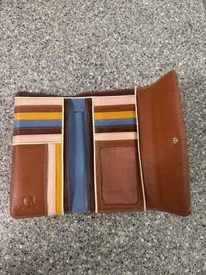 mywalit Wine Red Orange Leather Wallet Clutch Pen Card Holder Folding Organizer