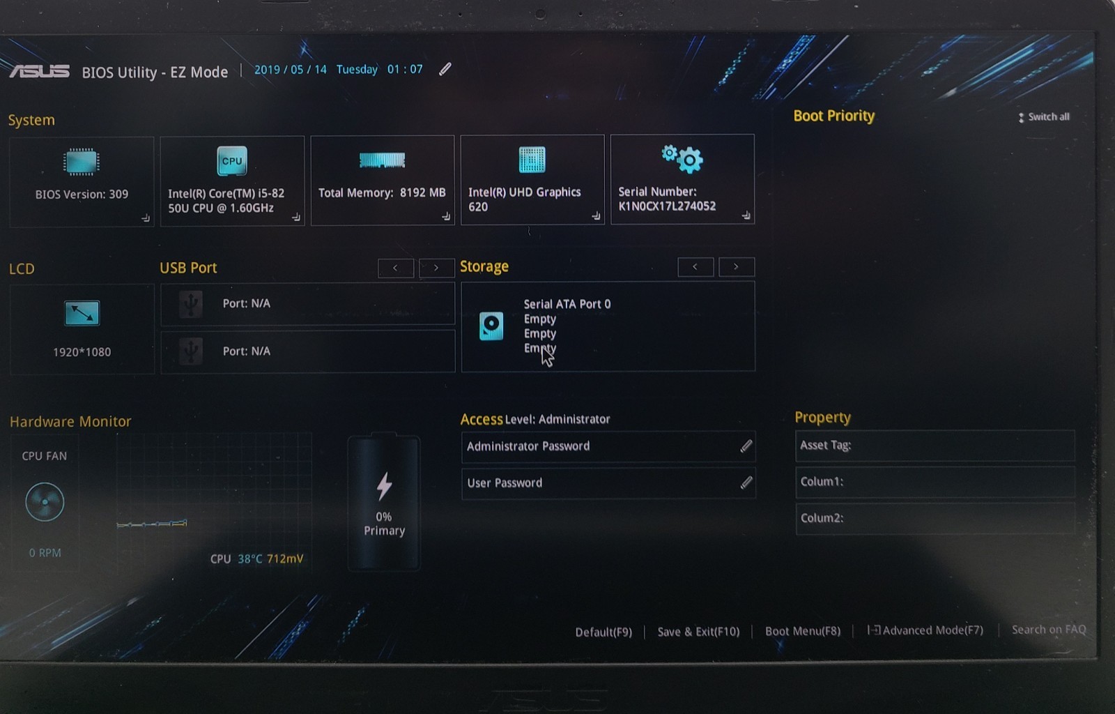 ASUS S510UN-MS52 Laptop INTEL i5-8250U 8GB RAM NO HD/OS (FL)