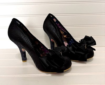 IRREGULAR CHOICE Ascot Black Bow Glitter Heels  Shoes Womens Size US 8
