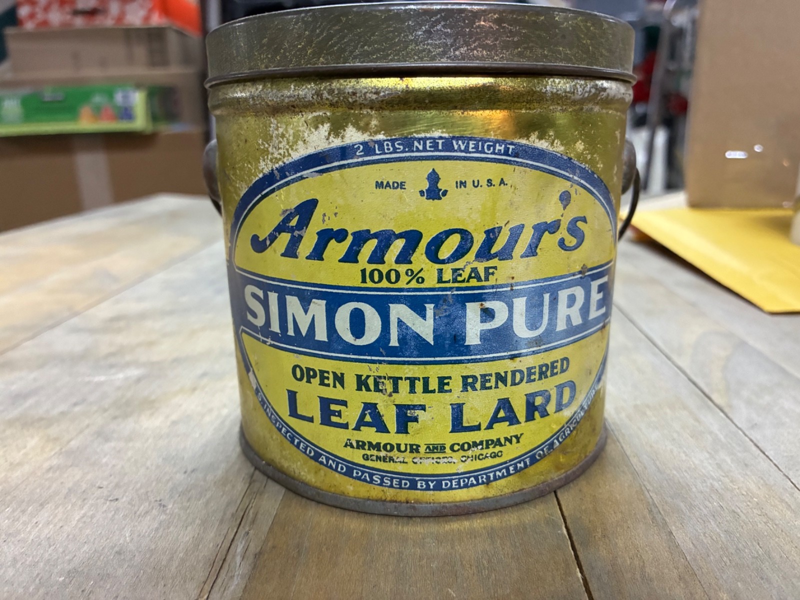 Pure Kernel VINTAGE ARMOUR'S SIMON PURE 100 % LEAF LARD BAIL TOP 2 POUND TIN | eBay