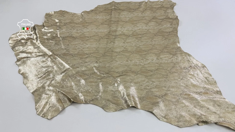 METALLIC GOLD SNAKE PRINT ON Soft Italian Calfskin Leather hide 8sqf 0.8mm C6476 - Image 2 of 4