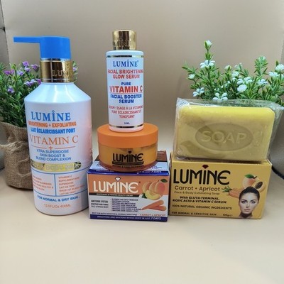 4pcs LUMINE Carrot Lotion 400ml + Serum + Face Cream +Exfoliate Soap  % Origina