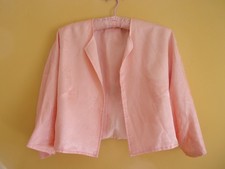 Vtg 40s 50s Peachy PINK Floral OPEN Front SILKY Bed Jacket RETRO Classy