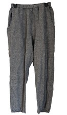 Flax Vintage 100 Linen Pants Women s S 6-8 Mini-check Pull On Elastic Pockets