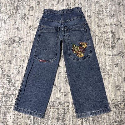 JNCO Jeans Youth 12/14 Dragon Embroidery Wide Leg Y2K Denim Baggy