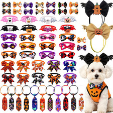 Mruq 50 Pcs Halloween Dog Collar  Bows for Small Medium Puppies