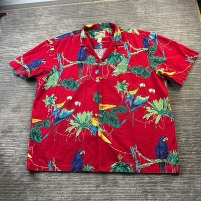 Paradise Found Shirt Mens 2XL XXL Red Floral Hawaiian Magnum PI Parrot