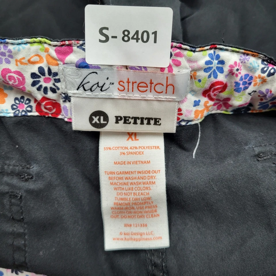 Pantalones Médicos Koi Mujer XL PETITE Negro Carga Botón Anillo en D 28" Entrepierna Foto 2 de 4