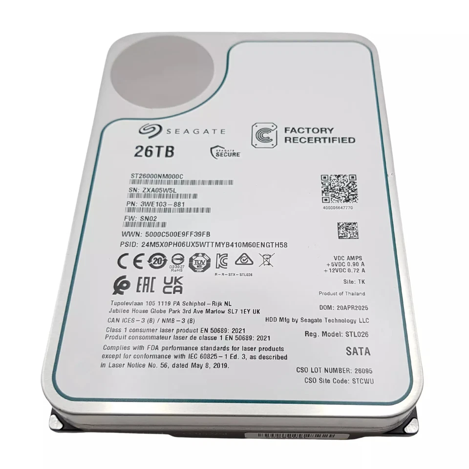 Seagate ST26000NM000C 26TB EXOS LFF 3.5in SATA-3 6G 7.2K 512MB HDD Under 10Hours - Image 2 of 3