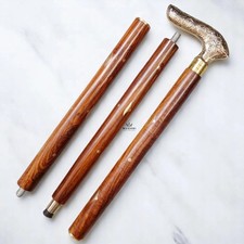 Walking Handle Stick Wooden Brass Cane Gift Engraved Head Antique Handmade