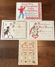 4 Vtg 1964 Pennsylvania Dutch Hex Sign 81 Stencil Patterns+Book Jane Zook NOS