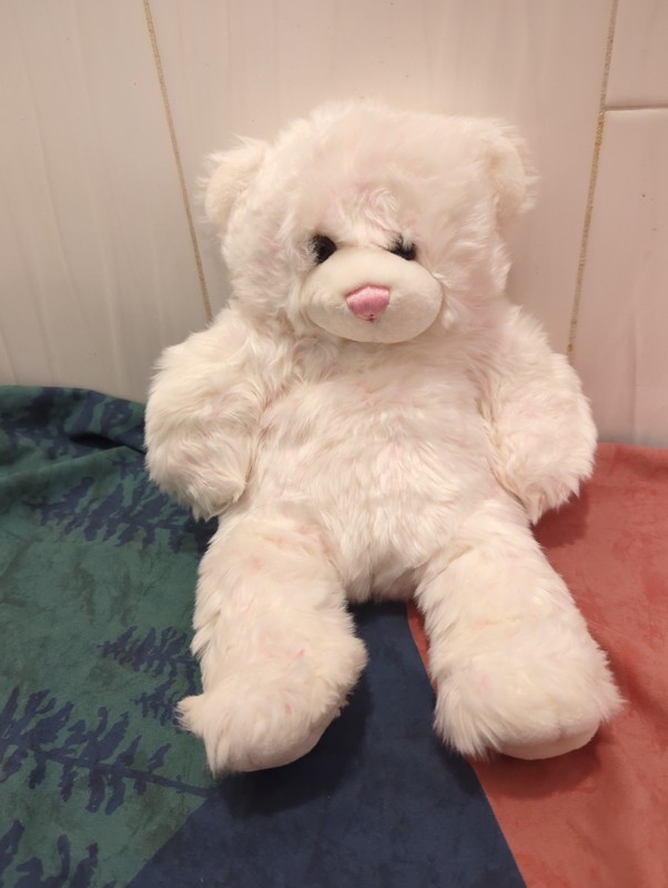 Build a Bear Workshop White And Pink Plush Teddy 15" Pink Nose 