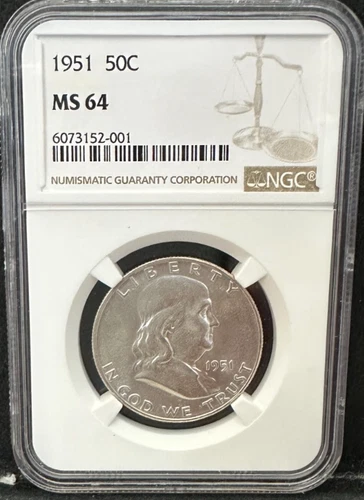 1951 FRANKLIN HALF DOLLAR COIN NGC GRADED MS 64