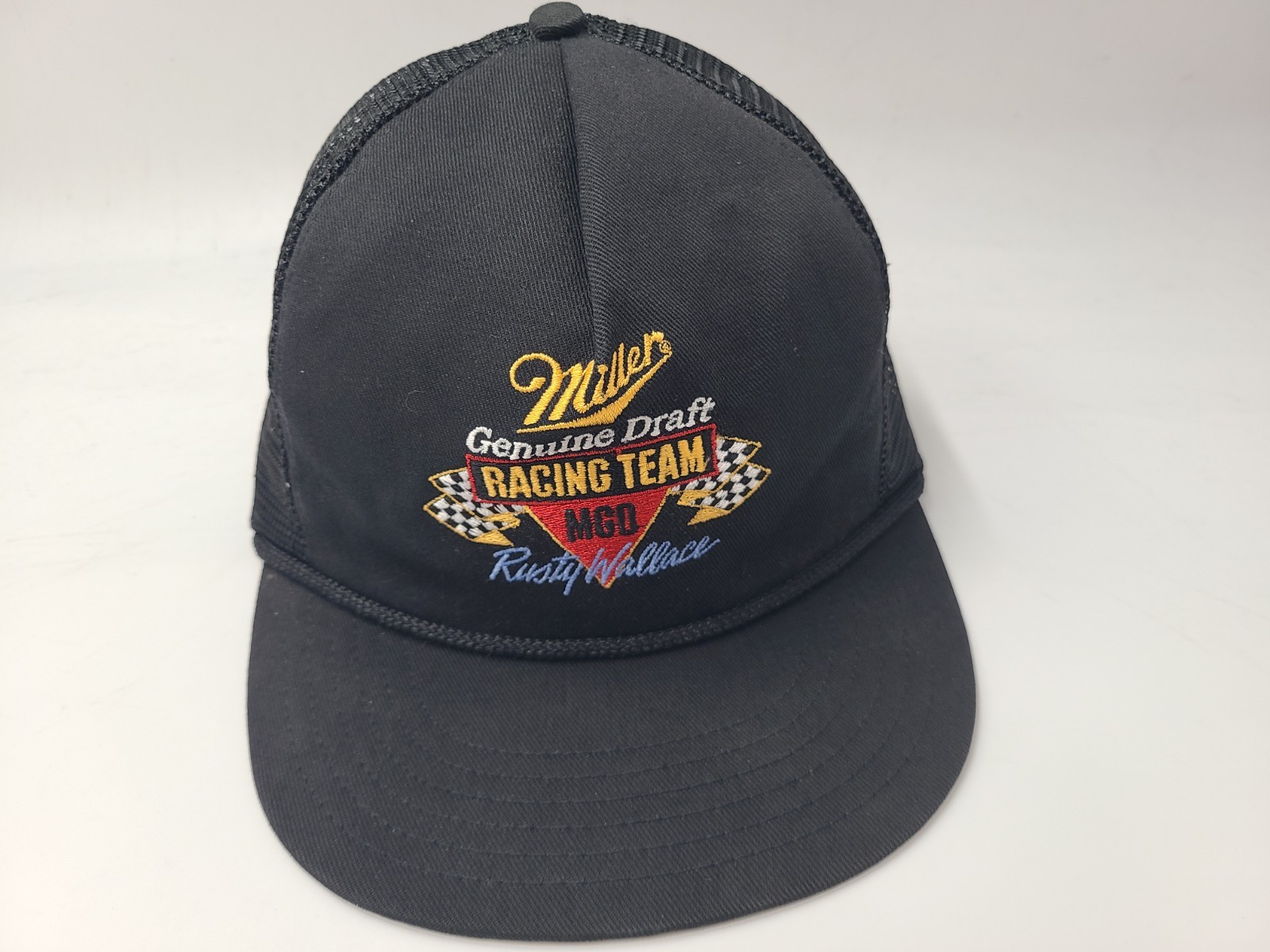 Vintage Rusty Wallace Miller Genuine Draft Racing Mesh Snapback Hat Cap NASCAR