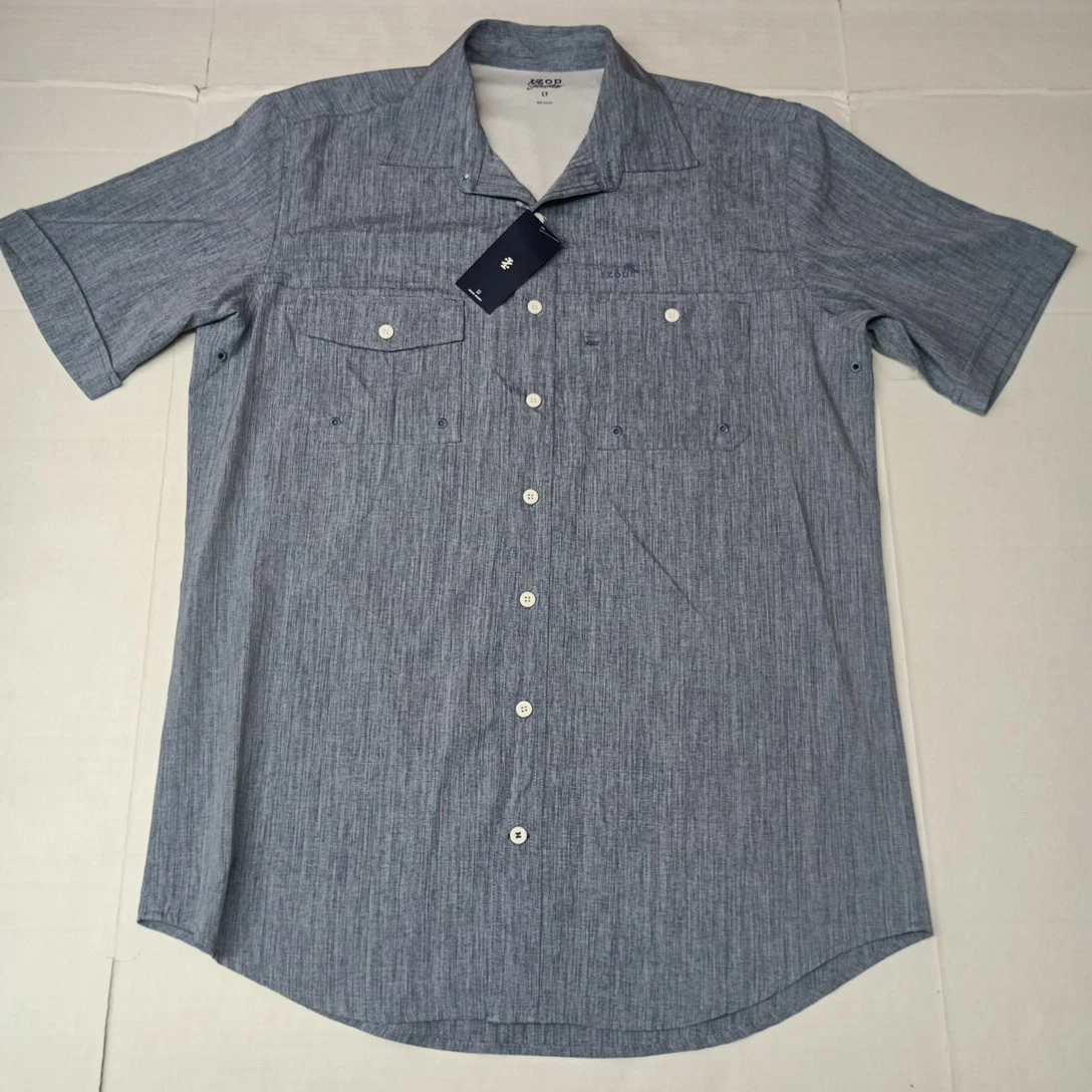 IZOD Fishing Shirt Men's LT Blue Hiking Outdoor Vented UPF Quick Dry Stretch