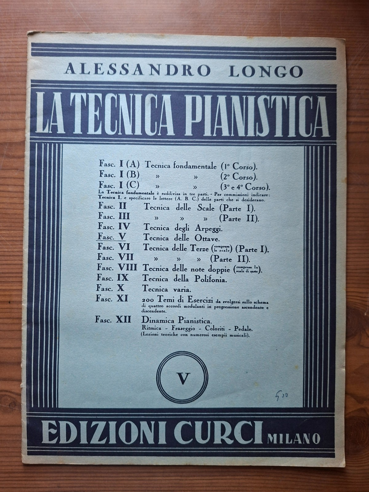 ALESSANDRO LONGO LA TECNICA PIANISTICA V Fascicolo quinto Tecnica delle Ottave