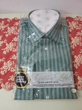 NEW Vintage BRENT Gold Collection Men's Long Sleeve Shirt 16 1/2 -33 Green White