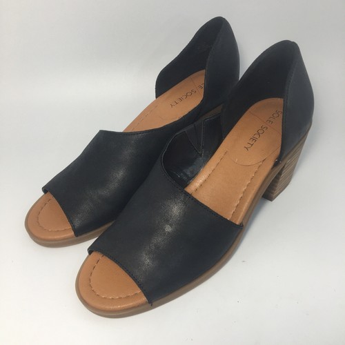 Sole Society Ralimia Sandal Women's Size 8.5 Black Leather Stacked Heel Open Toe - Picture 2 of 13