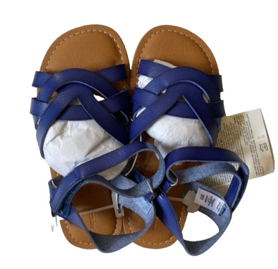 Girls Open Toe Blue Flat Strappy Sandal Size 13 By Amazon Essentials Hook & Loop