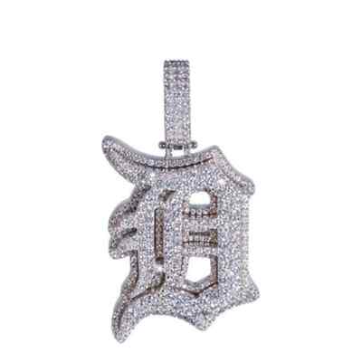 Moissanite Initial D Letter Layered Old English Men's Pendant 925 Silver 2 inch