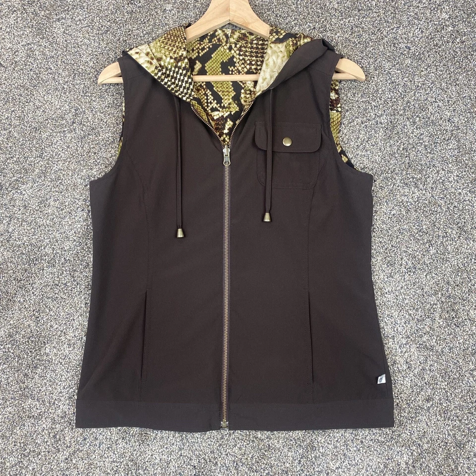 Chico's Zenergy Women's Reversible Full Zip Hoodie Vest Snake Skin/Brown NO SIZE - Image 2 of 4