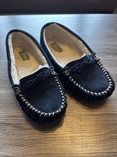 Natural Reflections Women s 10 Allie Moc Leather Slippers Fleece Lined Navy