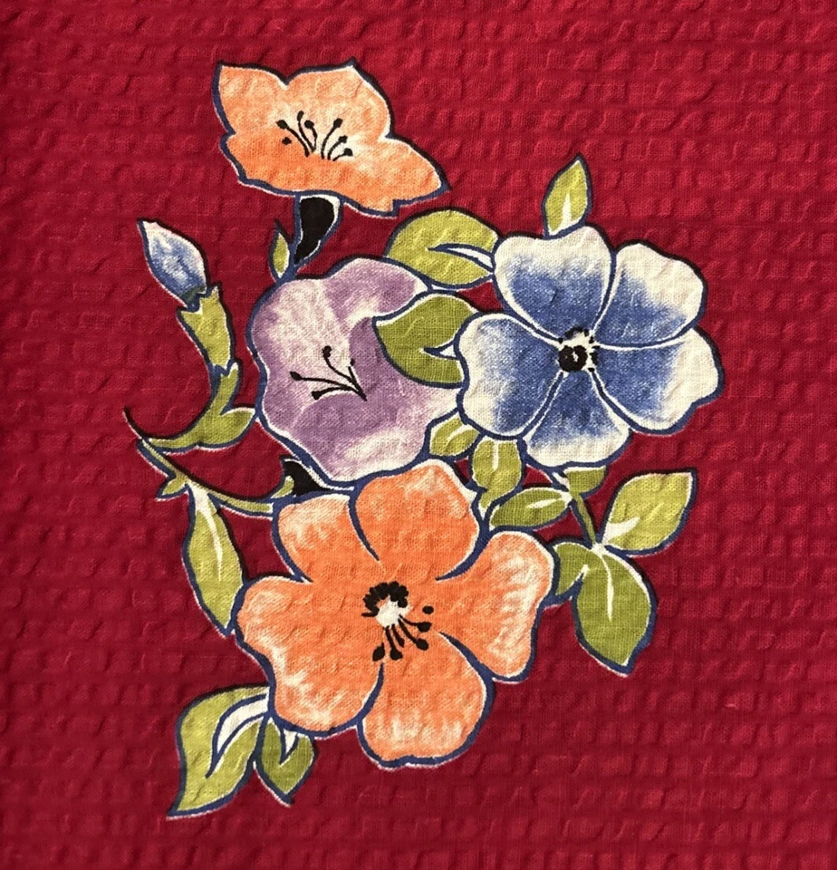 Vintage 60s Maroon Red Tropical Seersucker Pucker Fabric 39” x 100"  2.5+ yds - Image 2 of 3