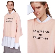 Zara "Looking For My Principino" Pink Sweatshirt Small