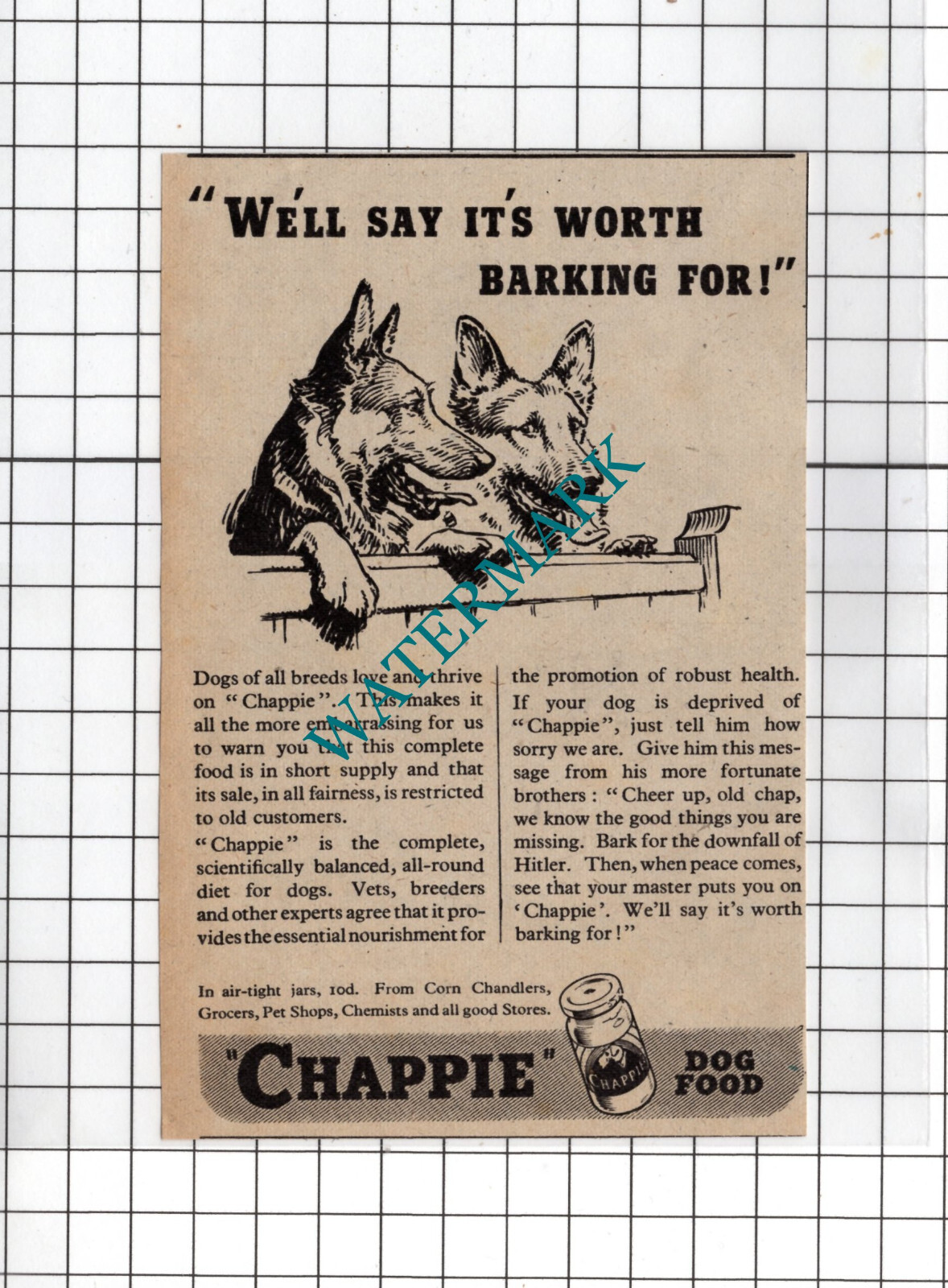 Advert  - 1943 Wartime Advert