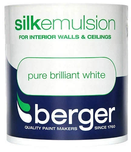Berger Silk Pure Brilliant White Emulsion Paint Walls & Ceilings 1L