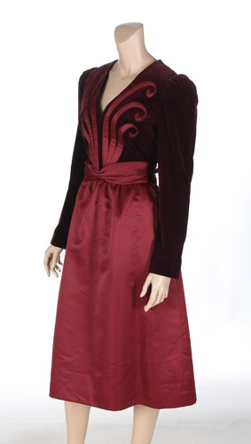 Victor Costa Vintage 80s 90s Burgundy Velvet & Satin Formal Party Prom Dress 14 - Picture 2 of 3