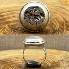 Ancient Roman rare solid silver ring with antelope intaglio