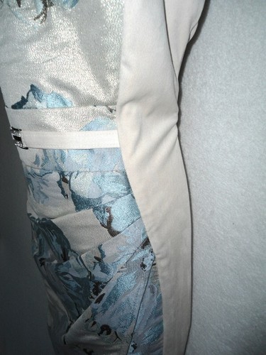 Joseph Ribkoff Pencil dress 12 blue & ecru belted notch neckline occasion (7727 - Picture 6 of 7