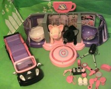Tea Cup Piggies Lot with Runway Set HTF Denim Pig and Limousine