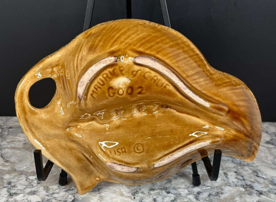 Vintage MAURICE of CRUE MCM Leaf Shape Gold Trim Pottery Ashtray