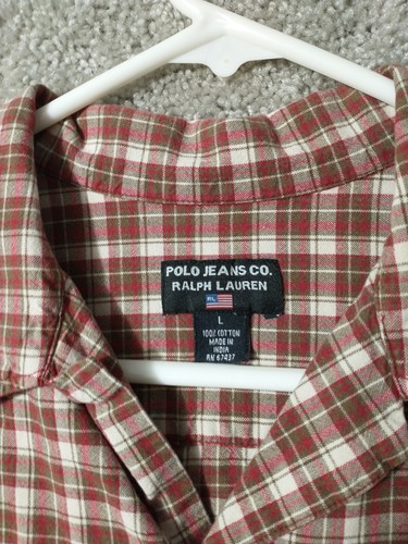 Polo Jeans Co. Ralph Lauren Shirt Mens Large Red Brown Button Up Short Sleeve - Picture 5 of 13