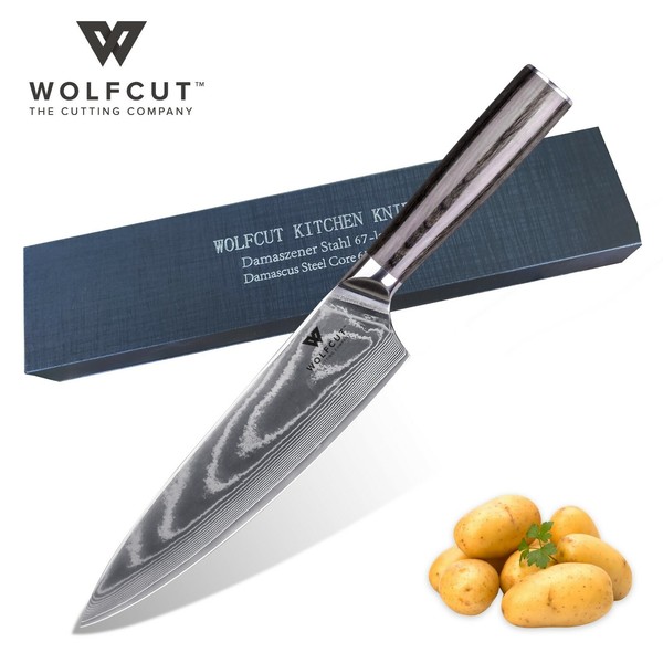 Damascus Chefmesser 20 Cm 67-Lagiger Damaszener Stahl Schwarzes Pakkaholz-image