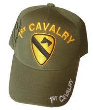 U.S. Army, 1st Cav, 1st Cavalry, Green hat, with white lettering on bill