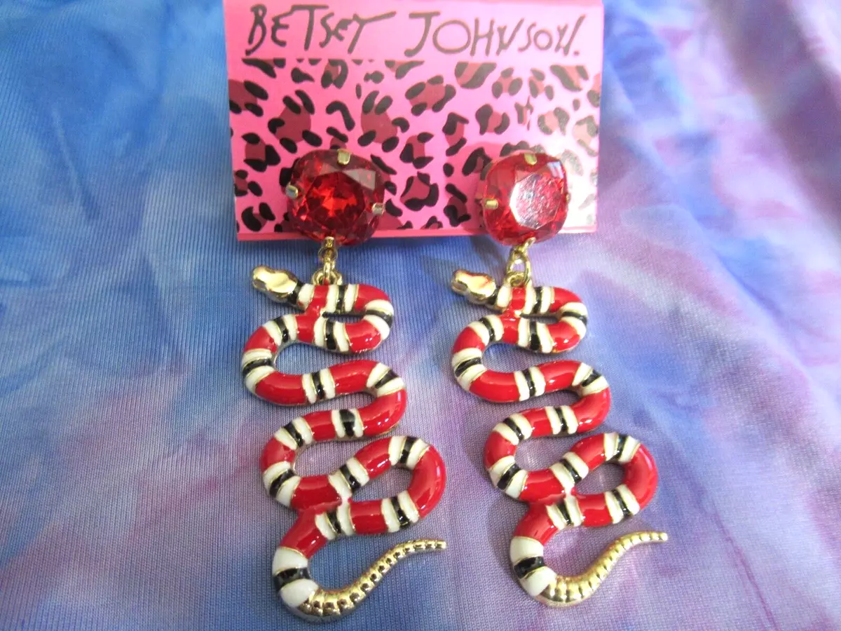 BETSEY JOHNSON MILK SNAKE SERPENT RED WHITE BLACK STATEMENT EARRINGS NEW