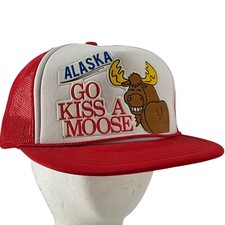 Ace Alaska Hat Mens Vintage 80s Foam Mesh Snapback Trucker Cap Go Kiss a Moose