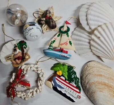 Holiday Ornaments Travel Ocean Sand Christmas Tree Sea Shell Maui Alaska Caiman 