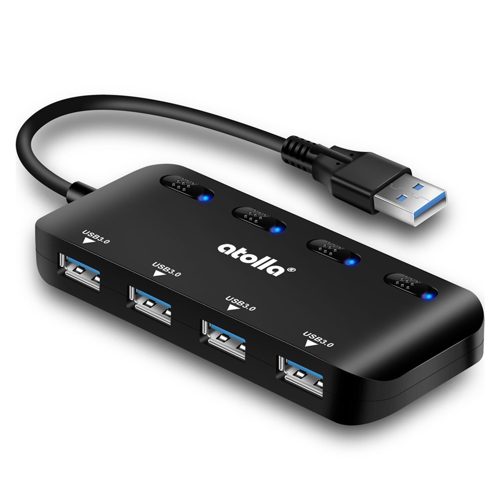 USB 3.0 Hub Splitter - 4 Port Ultra Slim Extender with Individual Switches-image