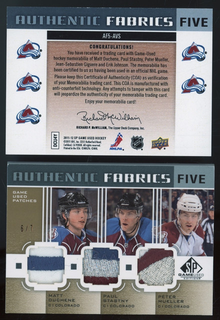 2011 SP Game Used Authentic Fabrics Five Peter Mueller Erik Johnson 6/7 Patch